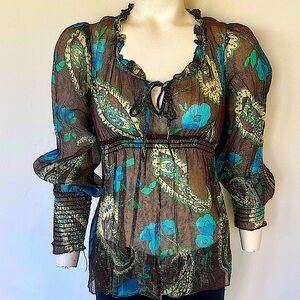 Vintage Nanette Lepore Paisley Silk Tunic/Top W/Gold Thread—Gorgeous